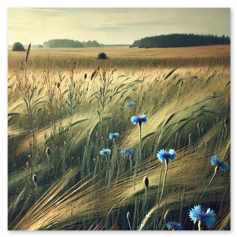 L’immagine mostra un paesaggio naturale con un campo di grano mosso dal vento, attraversato da piccoli fiori selvatici. All’orizzonte si intravedono alberi e un cielo luminoso che crea un’atmosfera di calma e apertura. Nel contesto della mostra, l’immagine accompagna il pannello dedicato al popolo ospite, uno spazio pensato per permettere a ogni realtà culturale invitata di presentare direttamente la propria esperienza storica. Nell’edizione inaugurale del progetto il pannello è dedicato alla Bielorussia.